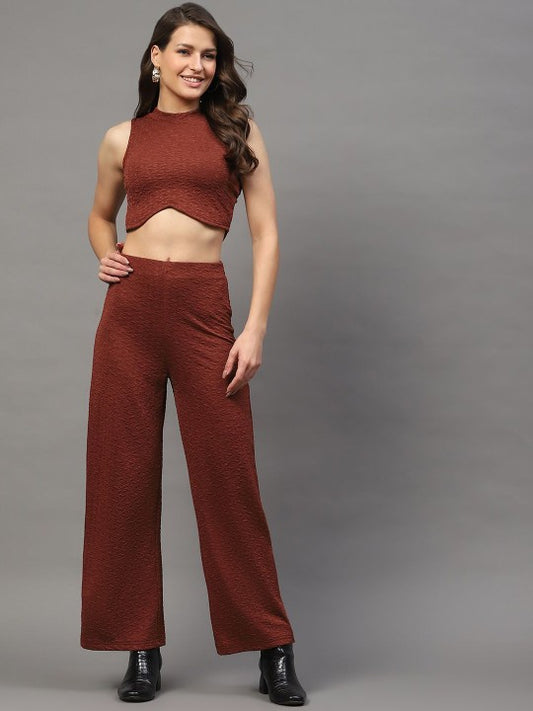 Rust Self Design Sleeveless Co-Ords