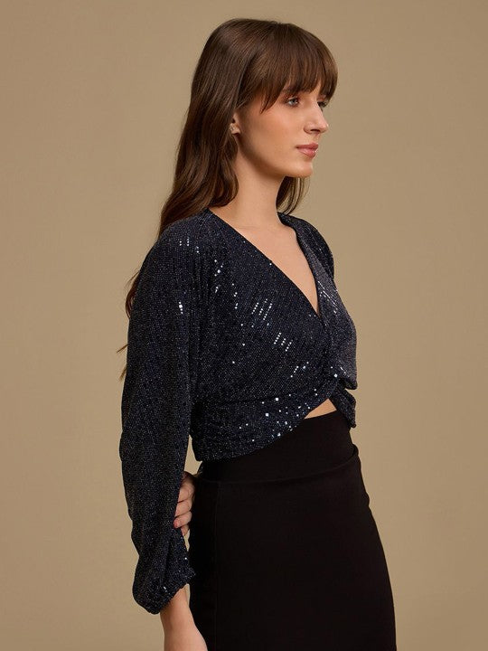 Women Embellished Sequined Crop Top