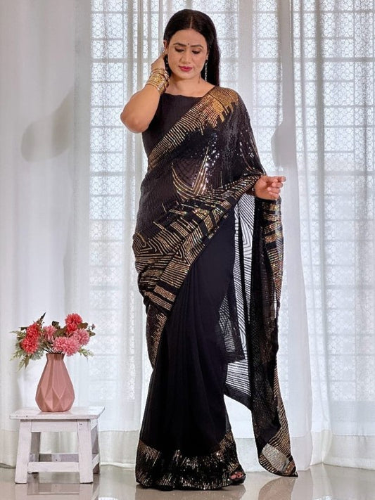 Embellished Party Wear Saree with Matching Blouse