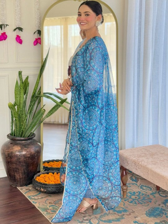 Women Ethnic Motifs Embroidered Regular Thread Work Kurta with Trousers & Dupatta