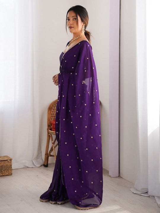 Saree Mall Floral Sequinned Pure Georgette Saree