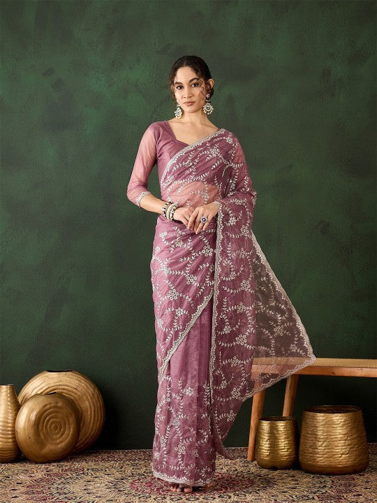 Embroidered Saree with Blouse Piece