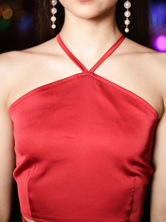 Halter Neck Satin Crop Top