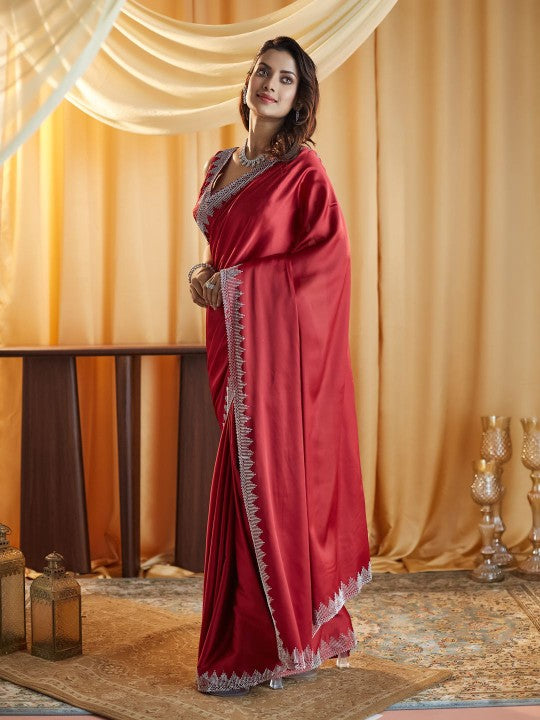 Beads and Stones Satin Saree