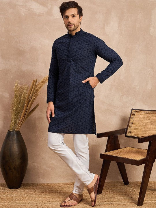 Ethnic Motifs Embroidered Thread Work Pure Cotton Straight Kurta