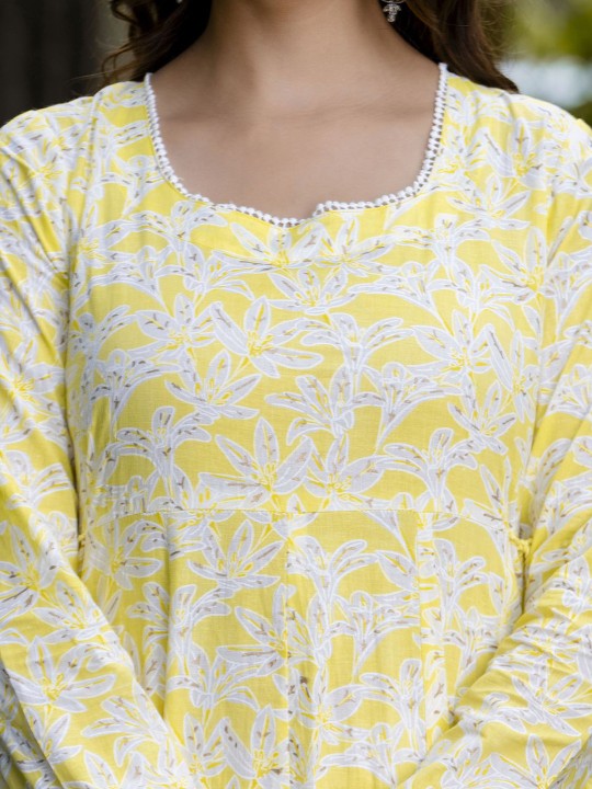 Floral Printed Pure Cotton Panelled Anarkali Kurta with Dupatta