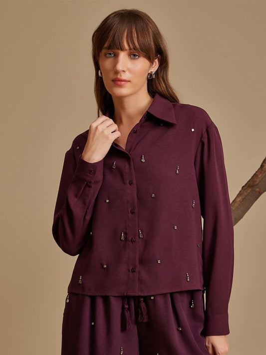 Women Relaxed Spread Collar Solid Casual Shirt