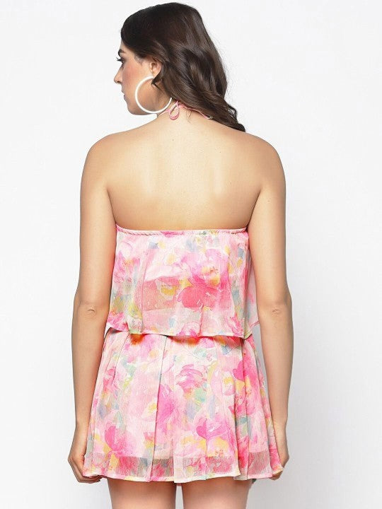 Sera Print Halter Neck Chiffon A-Line Dress