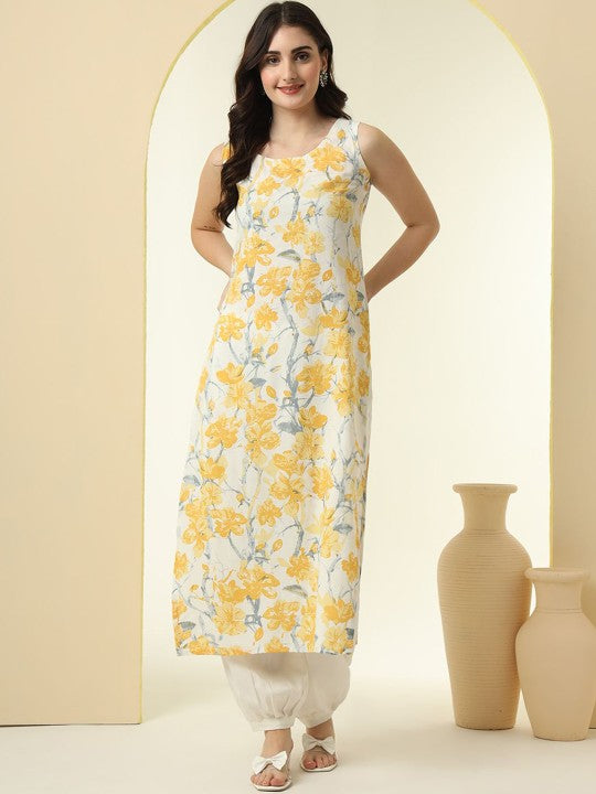 Floral Printed Round Neck Straight Kurta