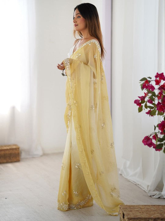 Embellished Beads and Stones Pure Chiffon Saree