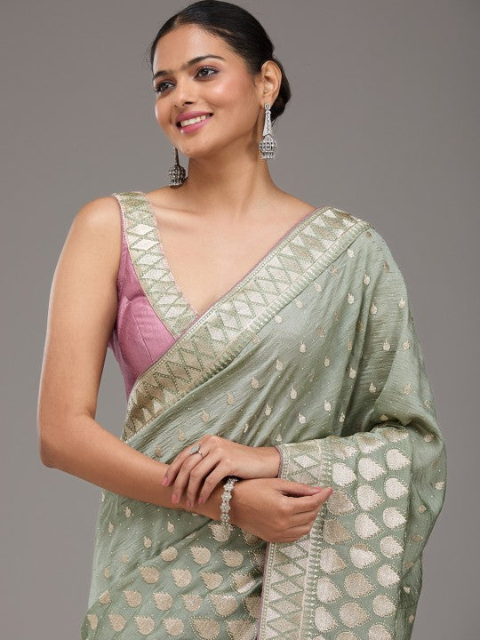 Embellished Green Art Silk Saree