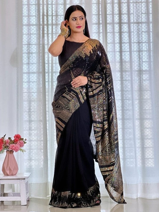Embellished Party Wear Saree with Matching Blouse