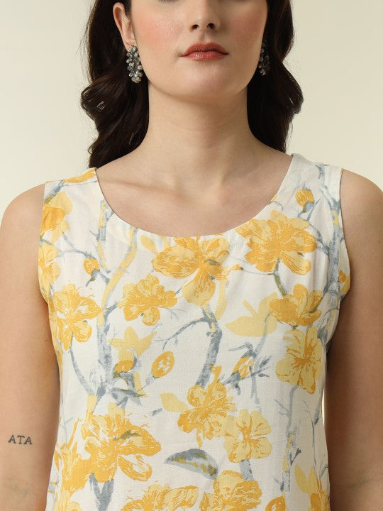Floral Printed Round Neck Straight Kurta