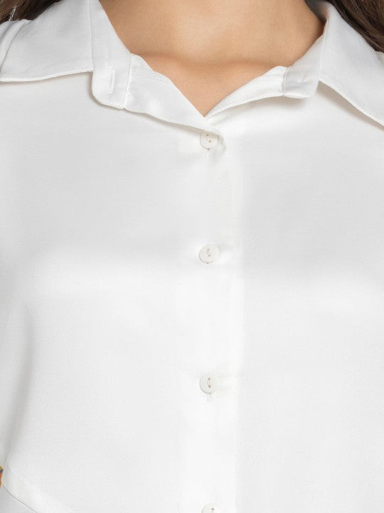 Women Relaxed Spread Collar Floral Printed Satin Relaxed Fit Casual Shirt