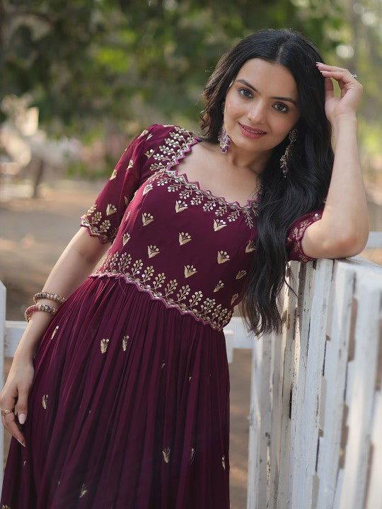 Women Embroidered Sequin Georgette Anarkali Kurta