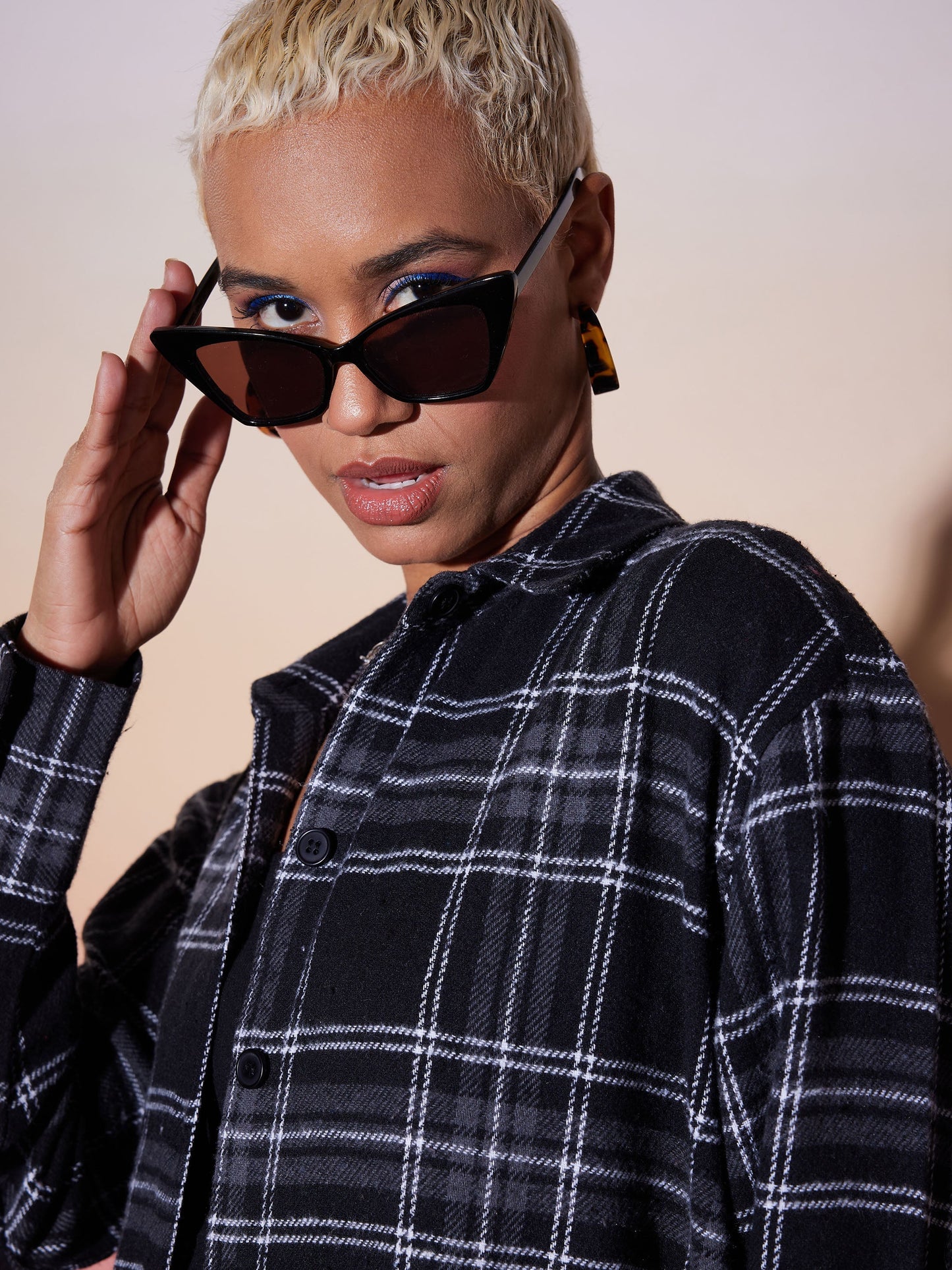 Black & White Check Lounge Shirt Dress-SASSAFRAS alt-laze