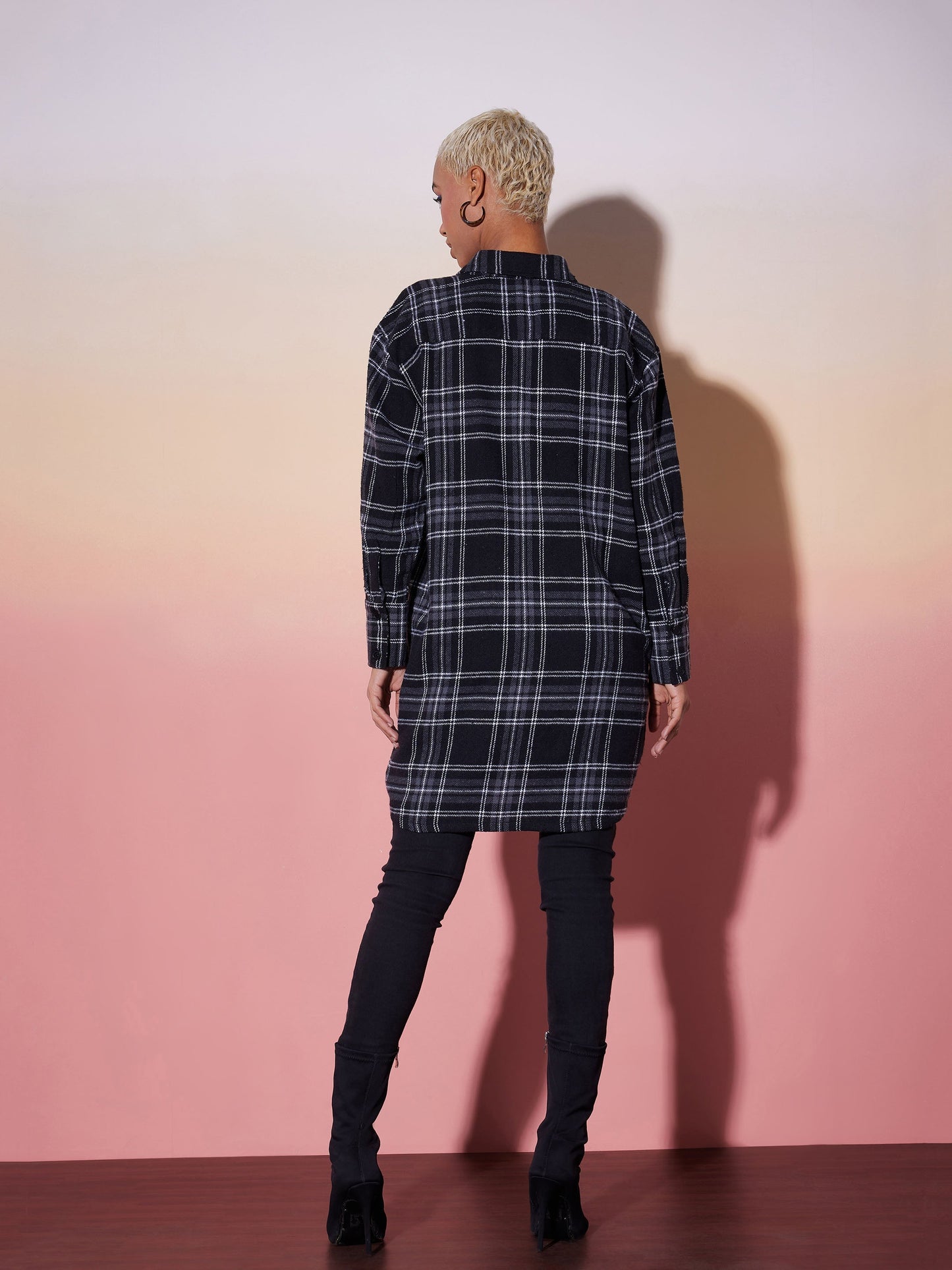 Black & White Check Lounge Shirt Dress-SASSAFRAS alt-laze