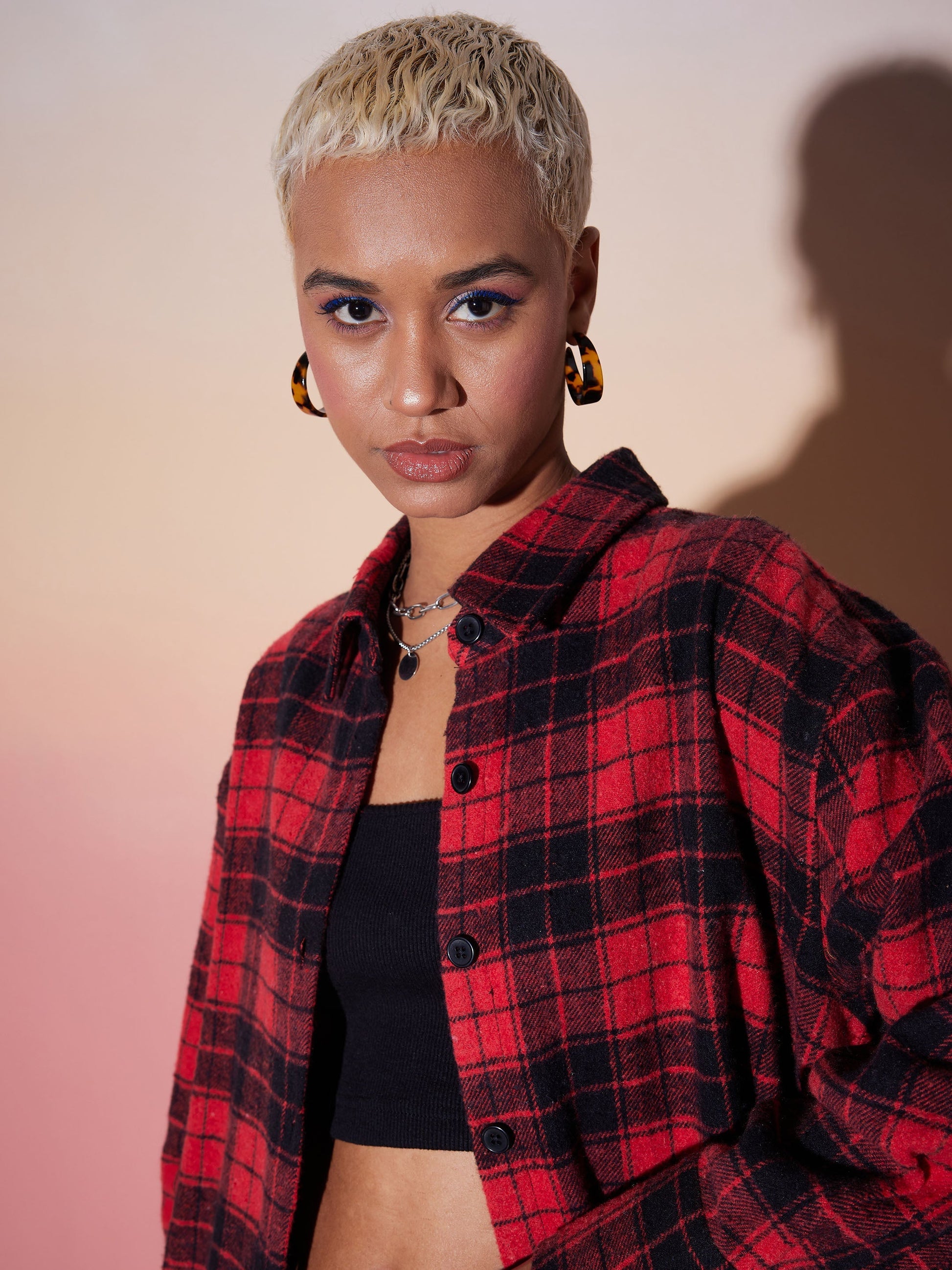 Red & Black Check Lounge Shirt Dress-SASSAFRAS alt-laze