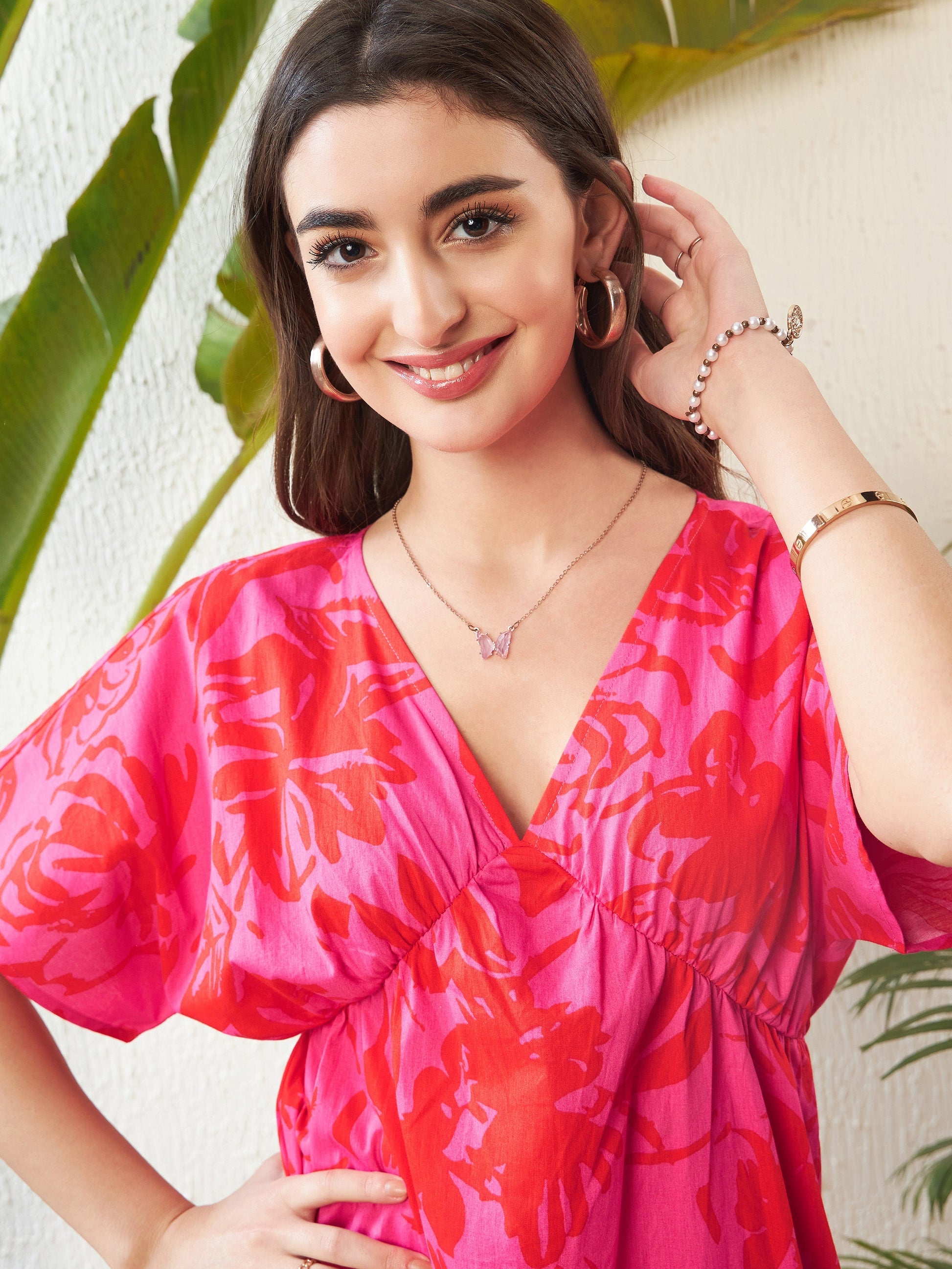 Magenta Floral Kimono Mini Dress-SASSAFRAS