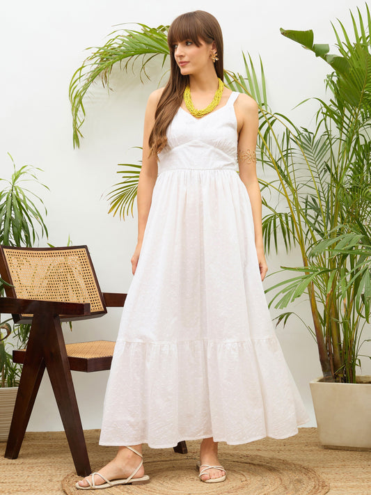 Women White Sweatheart Neck Strappy Maxi Dress