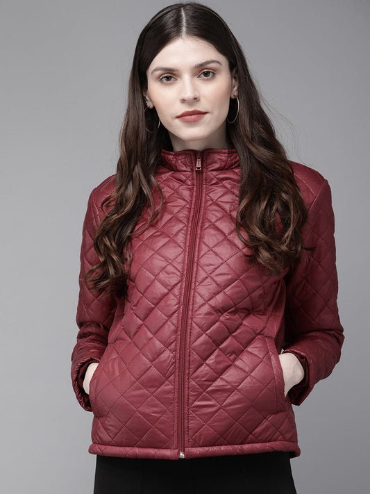 Burgundy Quilted Hooded Puffer Jacket-Jackets-SASSAFRAS