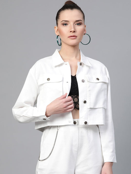 White Boxy Denim Jacket-Jackets-SASSAFRAS