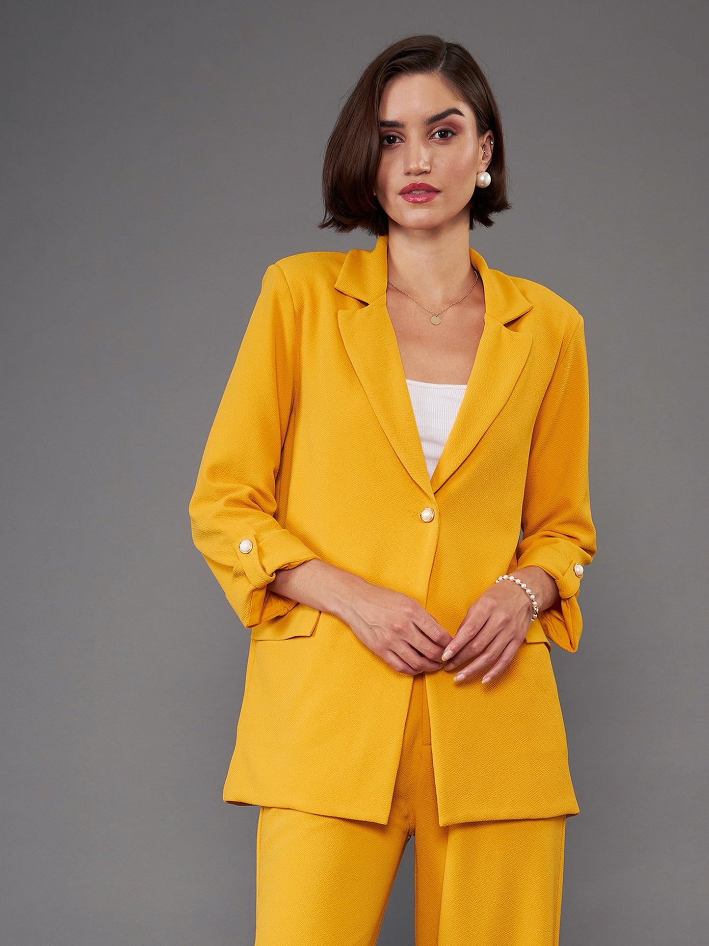 Mustard Front Button Blazer-SASSAFRAS worklyf
