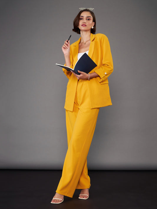 Mustard Front Button Blazer-SASSAFRAS worklyf