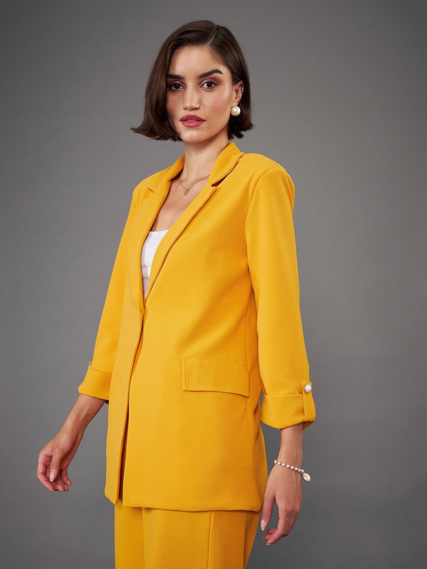 Mustard Front Button Blazer-SASSAFRAS worklyf