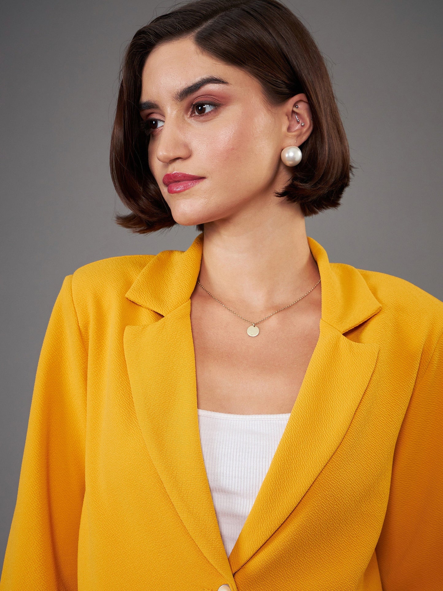 Mustard Front Button Blazer-SASSAFRAS worklyf