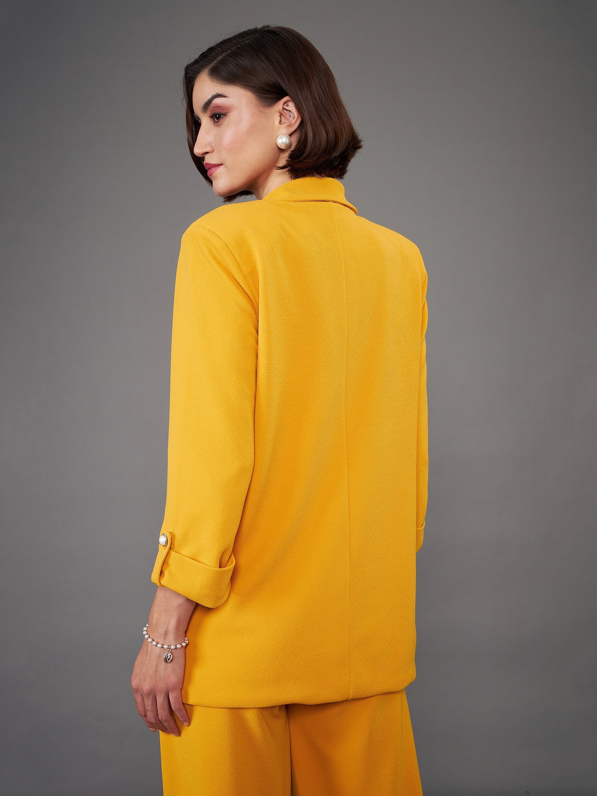 Mustard Front Button Blazer-SASSAFRAS worklyf