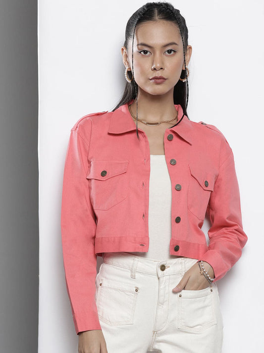 Pink Twill Crop Jacket -SASSAFRAS