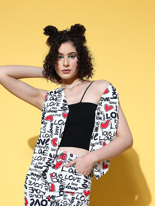 Red Love Heart Print Waistcoat-SASSAFRAS