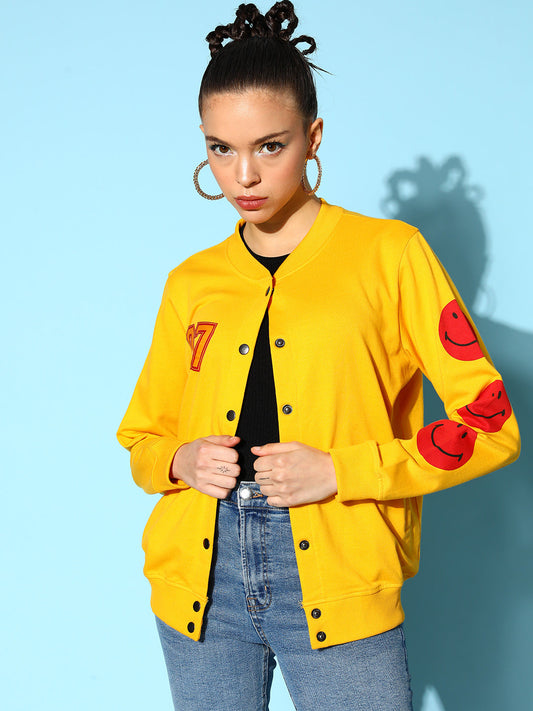 Yellow Terry 07 Embroidered Varsity Jacket-SASSAFRAS