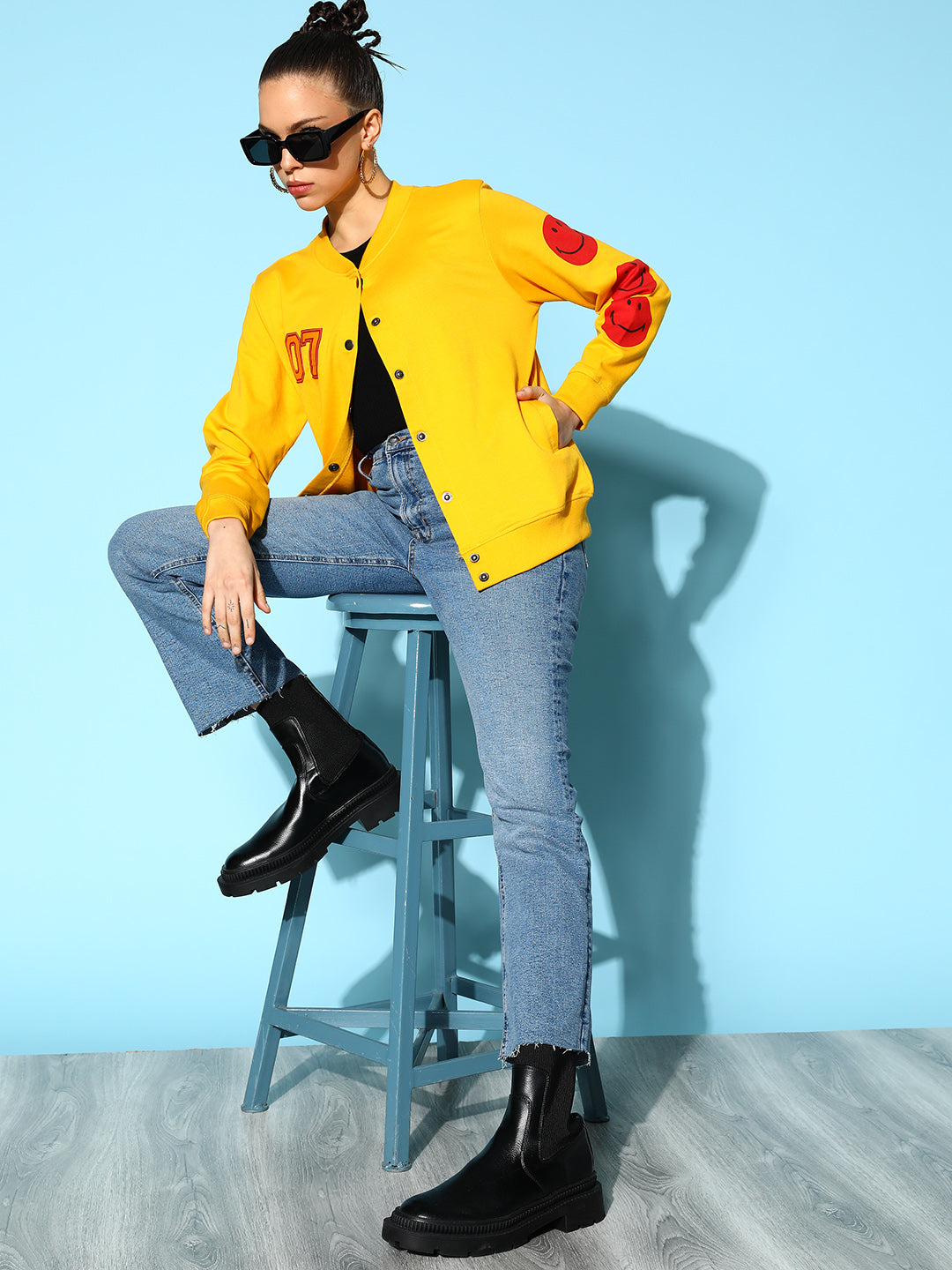 Yellow Terry 07 Embroidered Varsity Jacket-SASSAFRAS