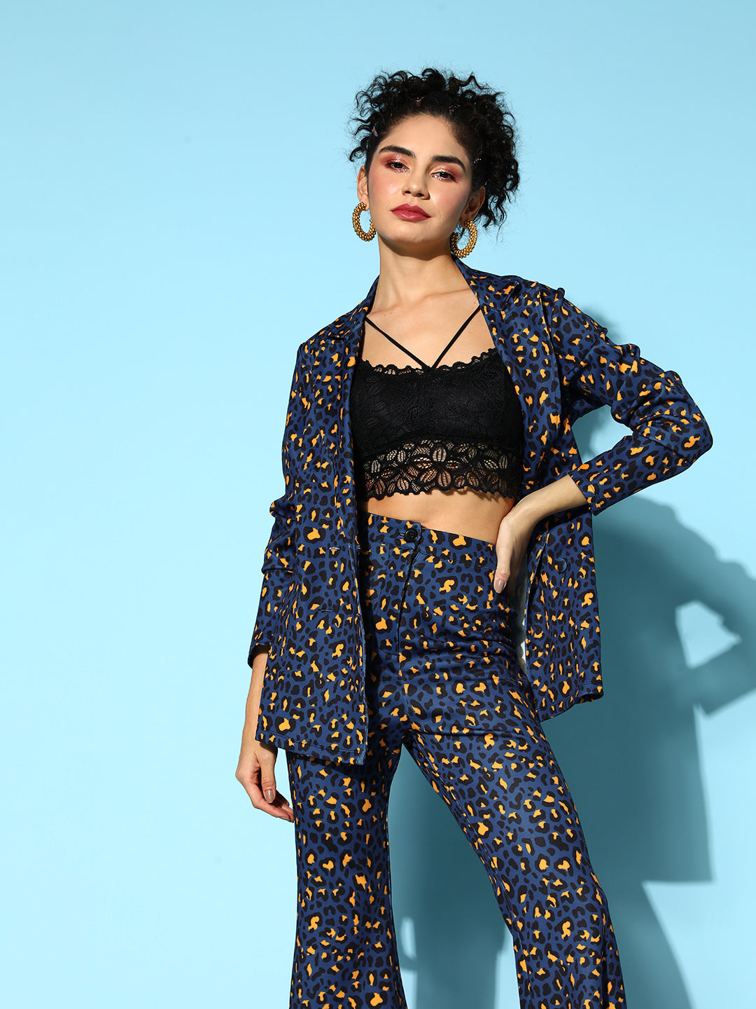 Navy Cheetah Scuba Double Breasted Blazer -SASSAFRAS