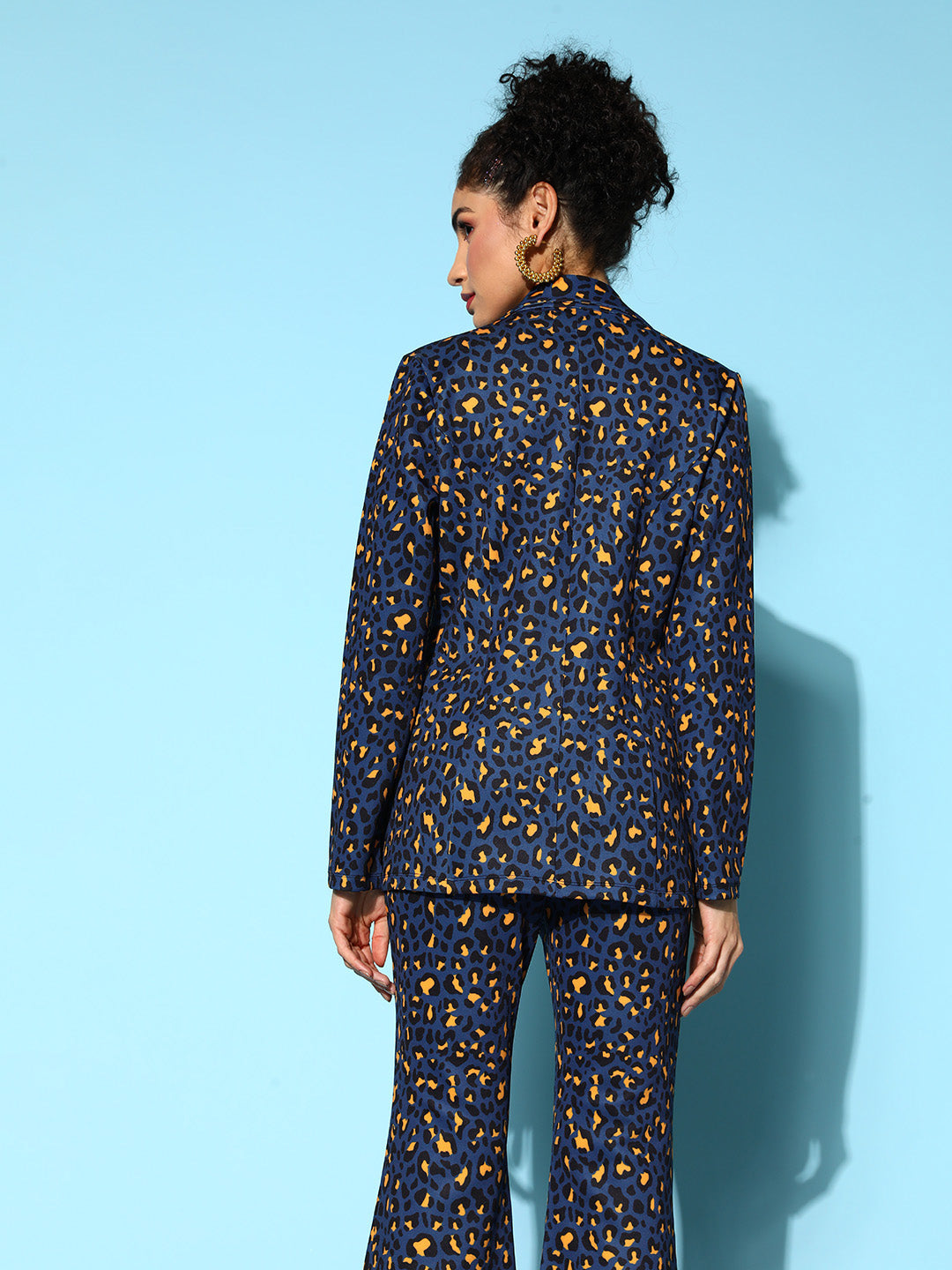 Navy Cheetah Scuba Double Breasted Blazer -SASSAFRAS