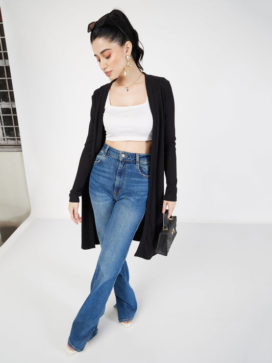 Black Rib Front Open Shrug-SASSAFRAS