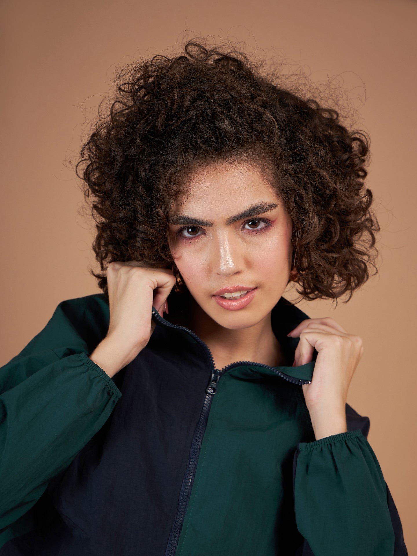 Green ColourBlock Parachute Zipper Jacket-SASSAFRAS