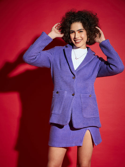 Purple Tweed Notch Collar Blazer-SASSAFRAS