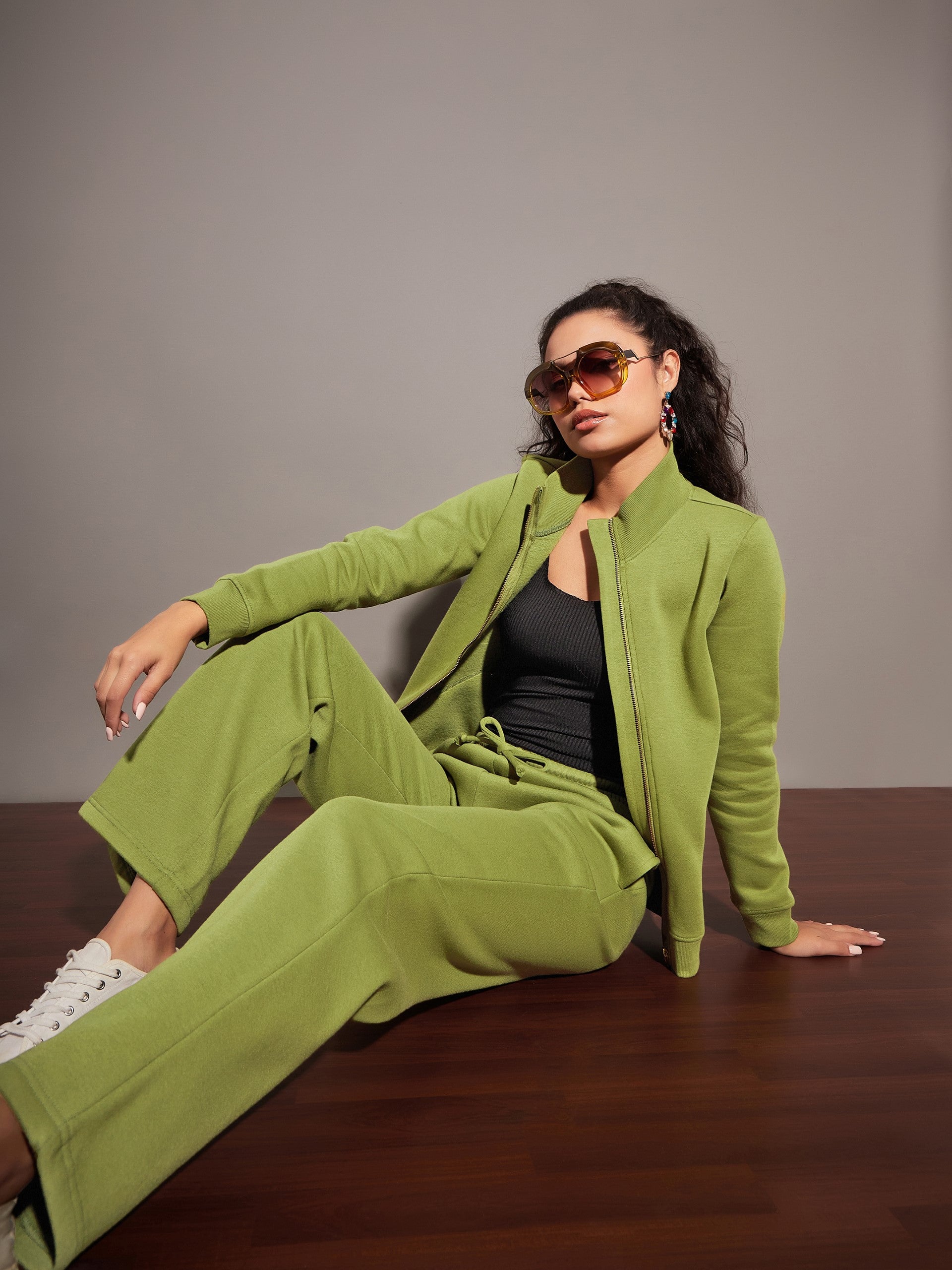 Olive Fleece Zipper Jacket-SASSAFRAS