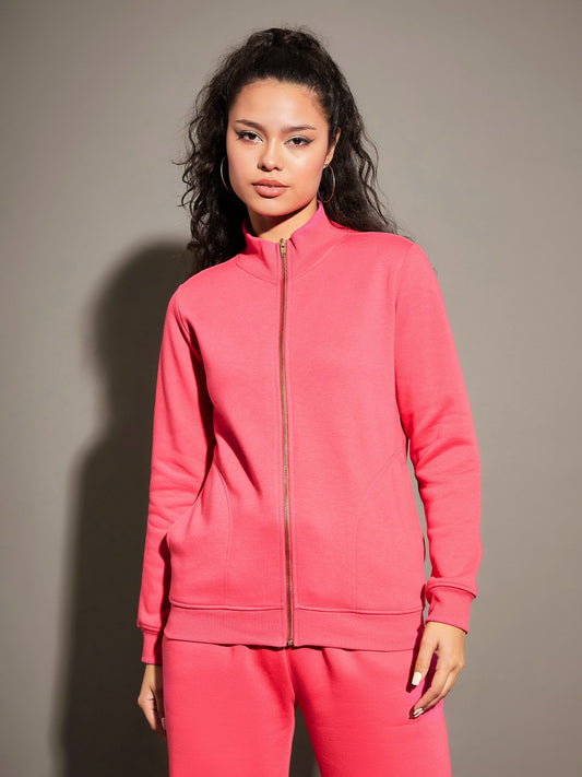 Pink Fleece Zipper Jacket-SASSAFRAS