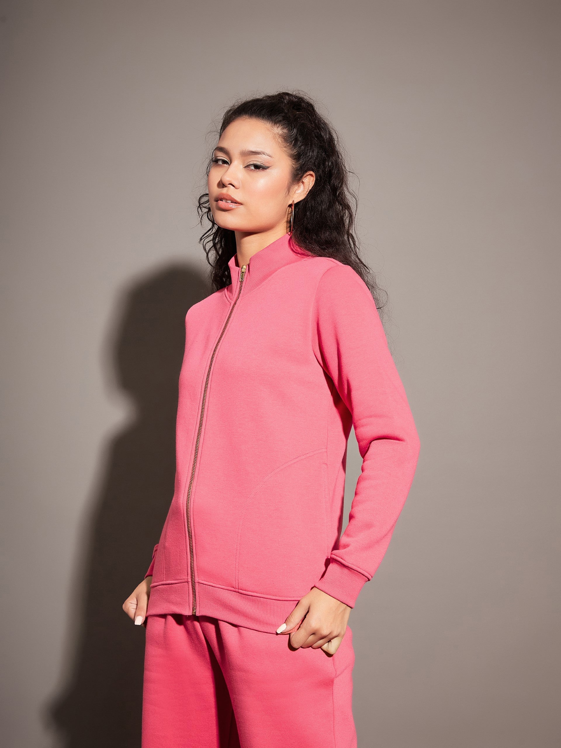 Pink Fleece Zipper Jacket-SASSAFRAS