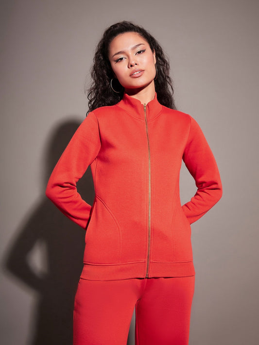 Red Fleece Zipper Jacket-SASSAFRAS