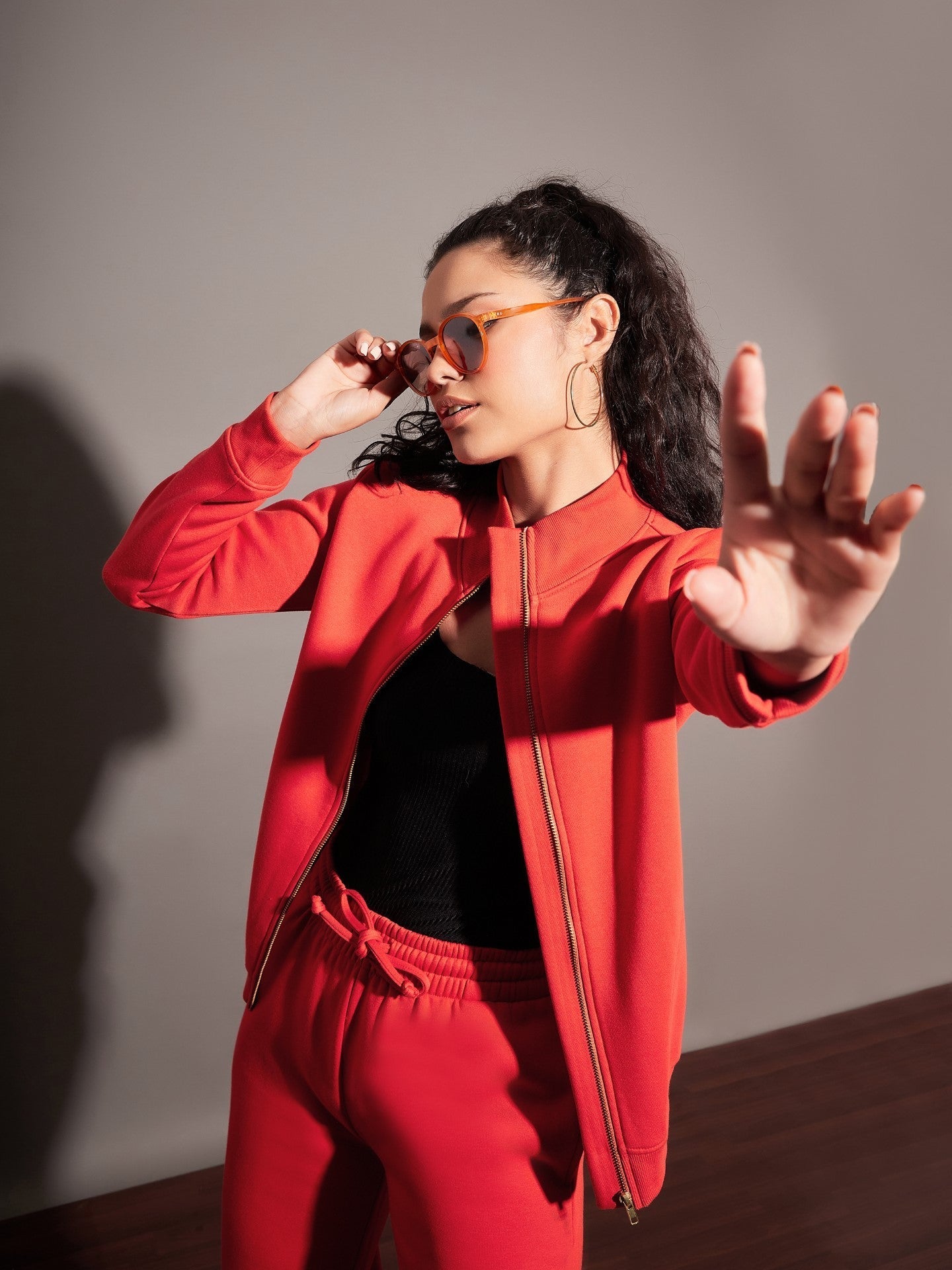 Red Fleece Zipper Jacket-SASSAFRAS