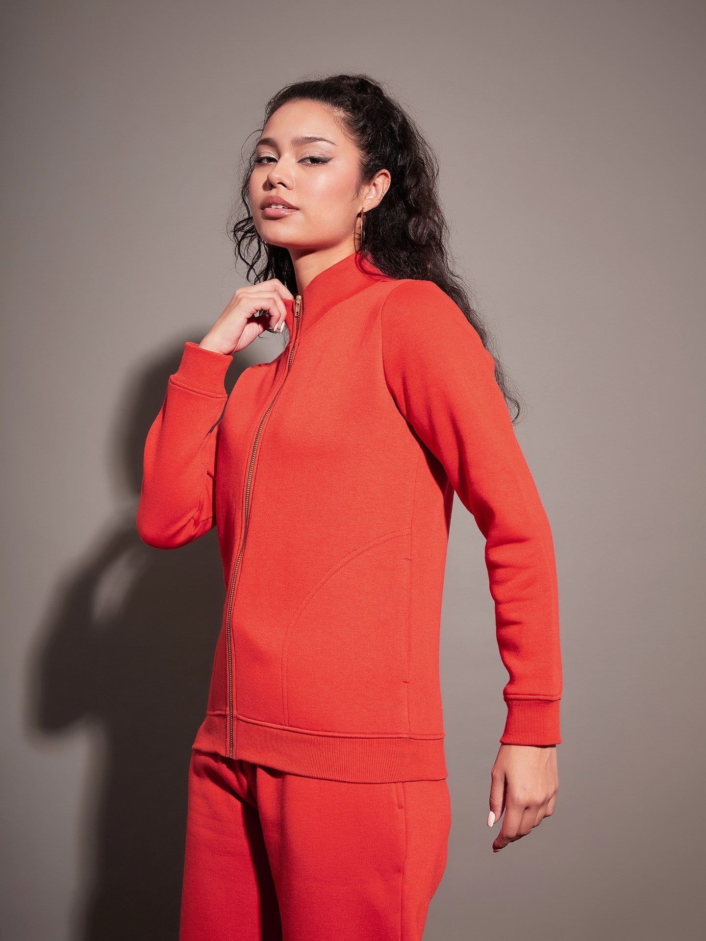 Red Fleece Zipper Jacket-SASSAFRAS