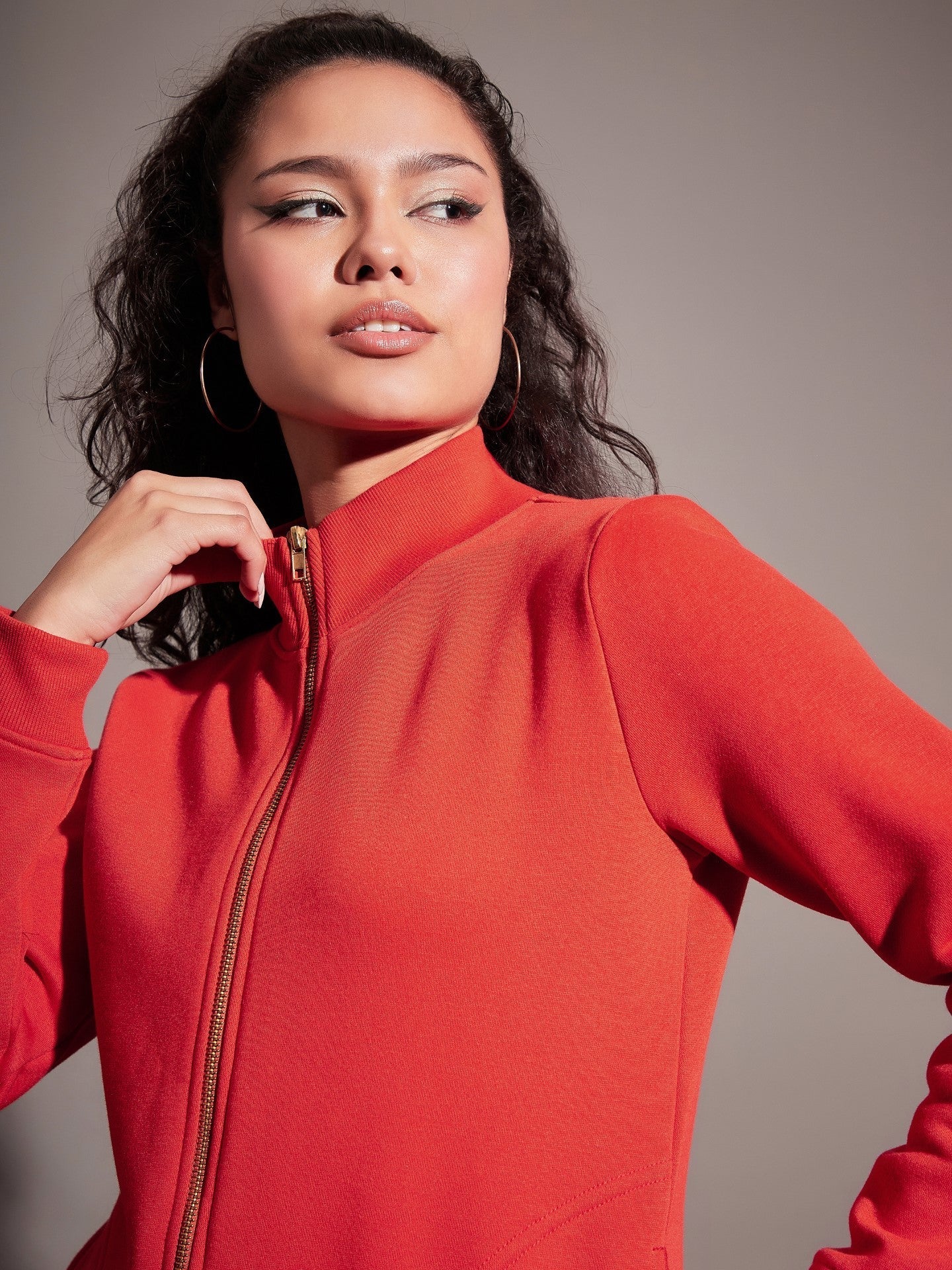 Red Fleece Zipper Jacket-SASSAFRAS