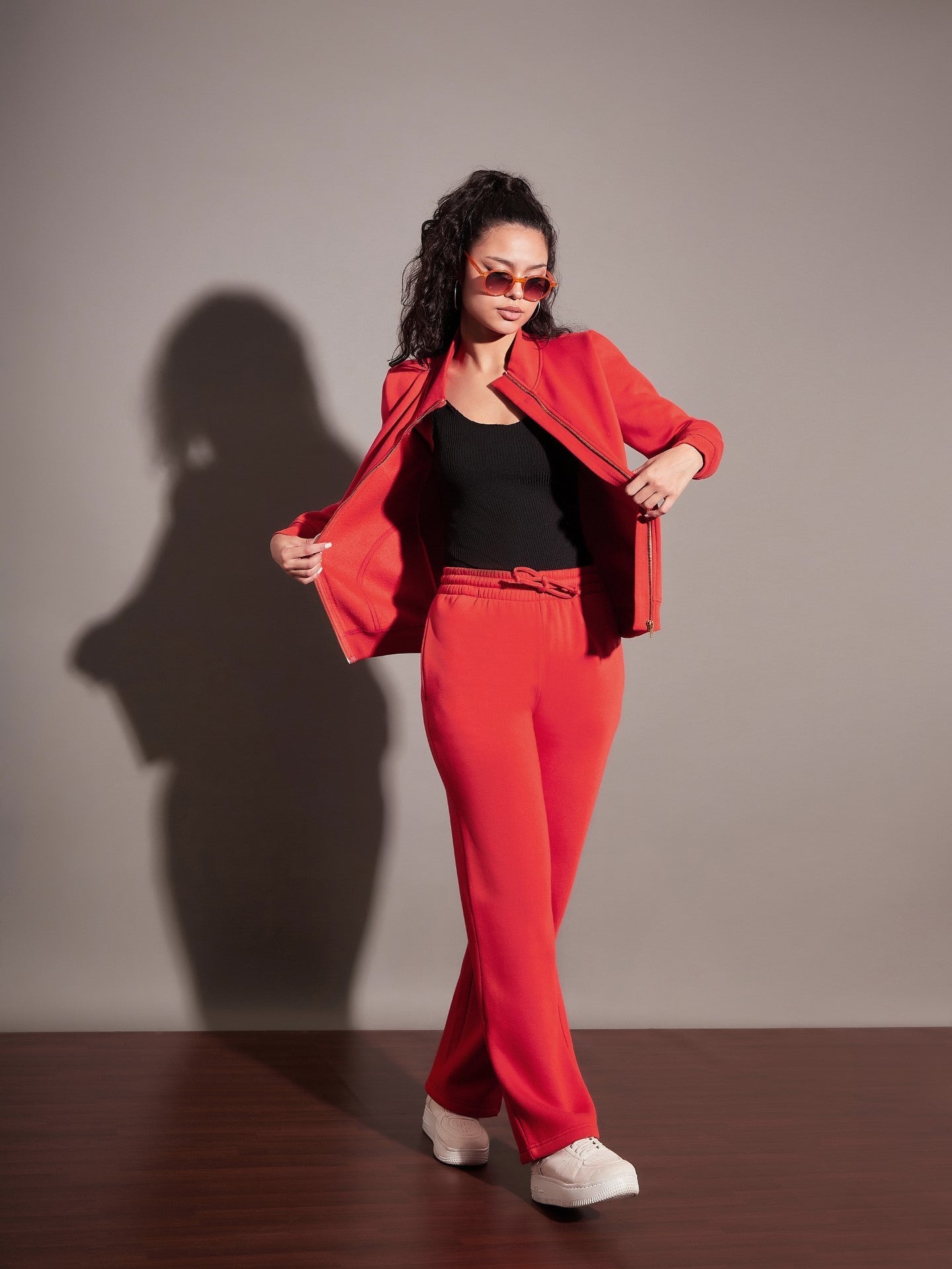 Red Fleece Zipper Jacket-SASSAFRAS