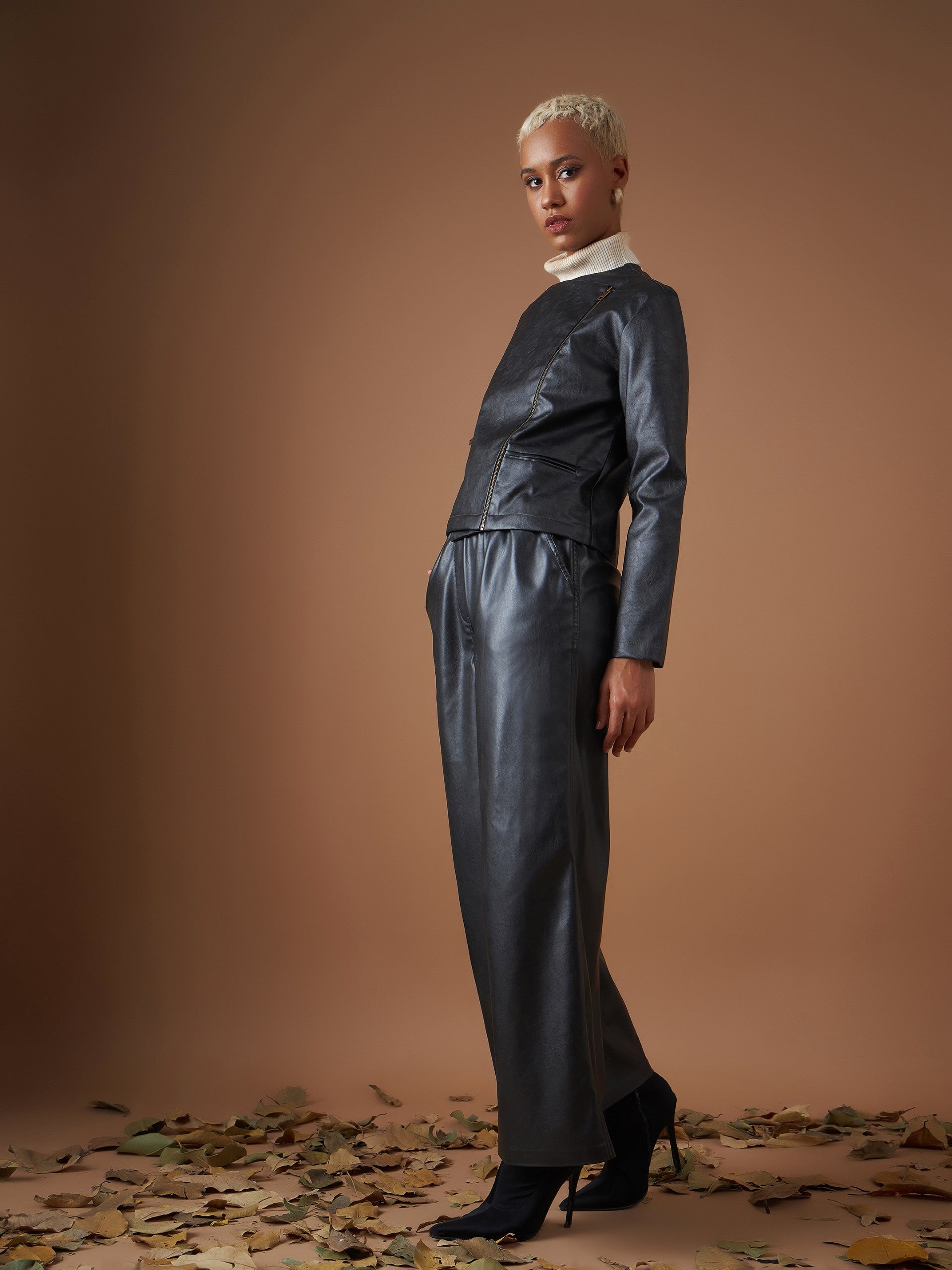 Black PU Biker Jacket-SASSAFRAS