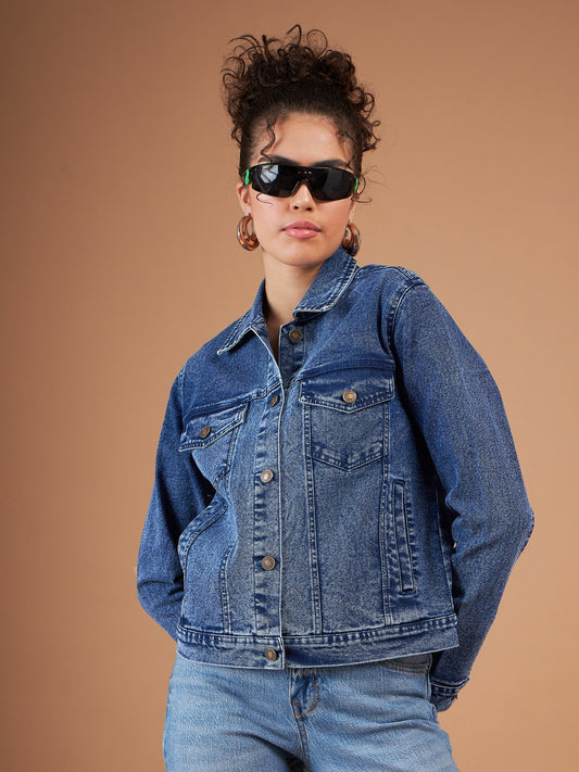 Navy Washed Denim Regular Jacket-SASSAFRAS